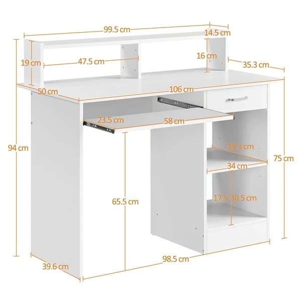 Schreibtisch Computertisch Arbeitstisch Bürotisch Regal PC Tisch Homeoffice Weiß - Bild 2 von 4