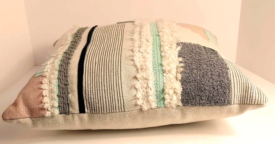 Pastel Patchwork Decorative Plushy 16" Throw Pillow Made in India - Image 4 of 4