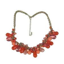 Goldtone Chain Plastic Beaded Charm Necklace 21 Inch Festival Runway Statement