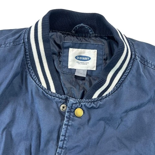 Old Navy Bomber Jacket Mens XXL Blue Varsity Striped Trim Snap Front Outerwear image 2