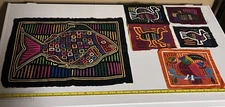 Lot Of 5 Mola traditional hand-sewn textile art Guna Panama Colombia Vintage