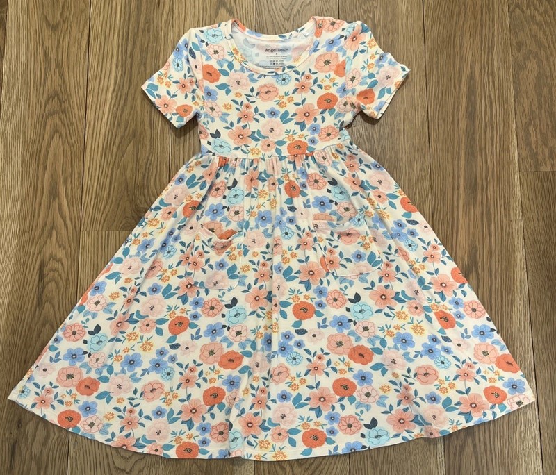 Angel Dear Girls Bamboo Floral Twirl Dress 6 Short Sleeve Spring Summer Play