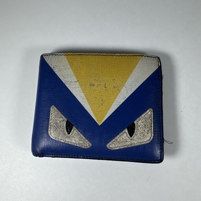 FENDI Monster Bug Eyes Blue/Yellow Leather Bifold Wallet | eBay