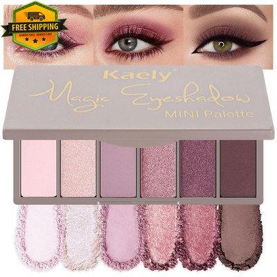 6 Colors Mini Rose Pink Eye Shadow Palette Makeup, Mauve Plum Matte Shimmer