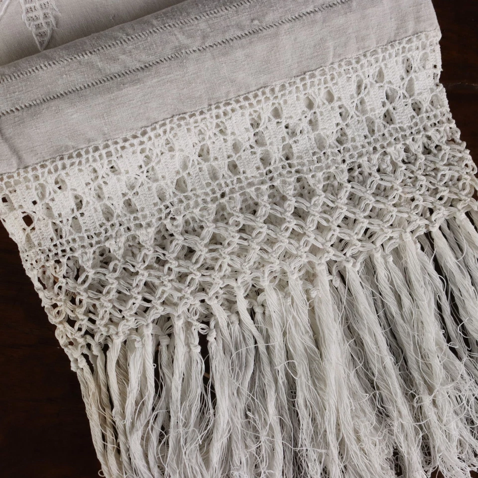 Serviette Ancienne en Lin Brodé Décorations Italie XIXe Siècle Originale - Photo 3/4