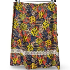 Vintage Handmade Women's Patchwork Paisley Skirt Boho Folk Lace Drawstring Sz M