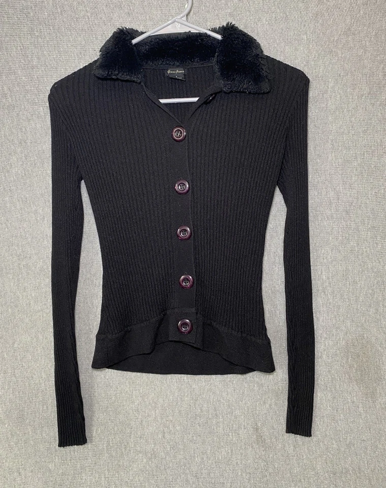 Cárdigan suéter vintage y2k Guess Jeans tejido negro piel sintética talla S Foto 2 de 4