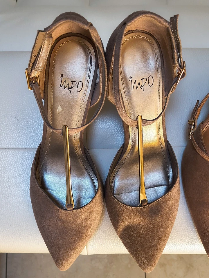 Lote de 3 pares de tacones para mujer talla 9 beige tostado imitación gamuza marrón cuero genuino Foto 4 de 4