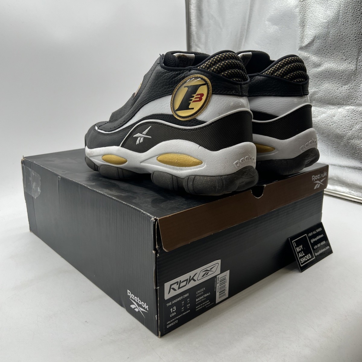 Size 13 - Reebok The Answer DMX 2022 Black White Gold for