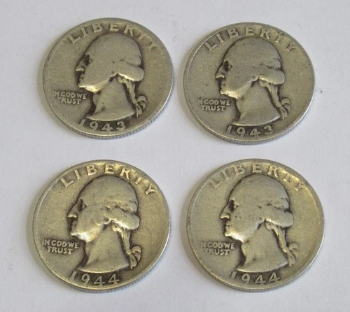 LOT OF 4 Washington Quarters - 1943P&S, 1944 P&S