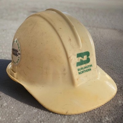 Vintage Burlington Northern Railroad Schutzhelm Schutzhelm Sellstrom USA weiß