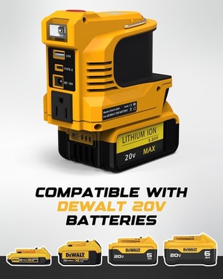 220W Power Inverter for DeWalt 20V Max Battery - USB-C PD 18W AC 110V with LED