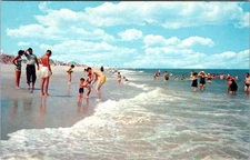 Vintage Surf Bathing Beach Scene Postcard by Tichnor Bros Inc