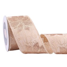Glitter Gold Christmas Poinsettias Wired Ribbon 21/2 Inch x 10 Yards Wreath