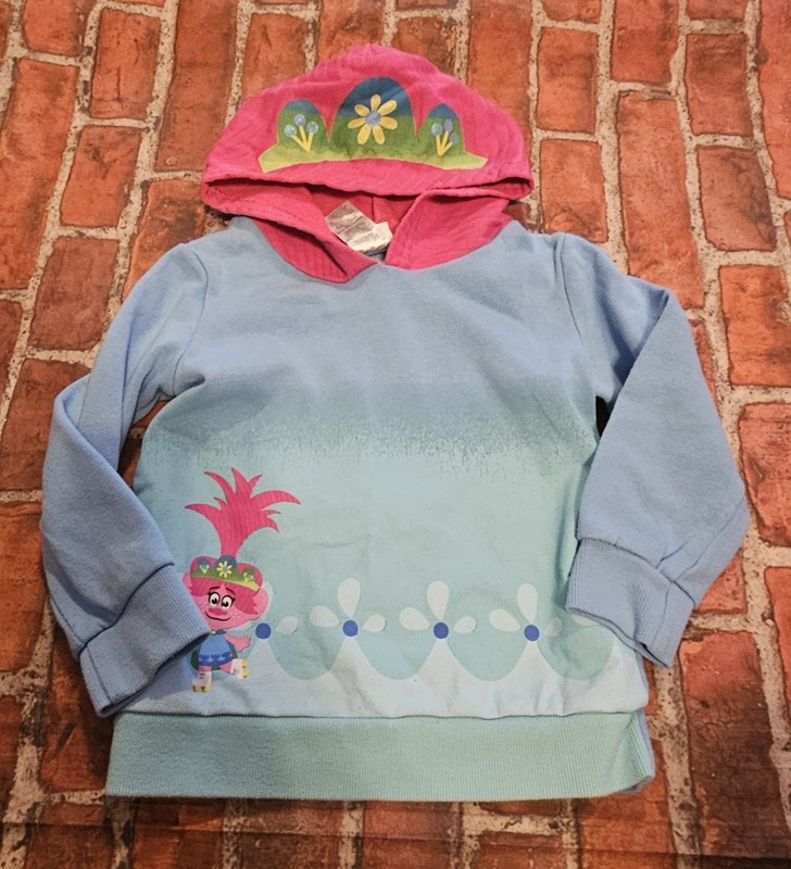 DreamWorks Trolls Girls Poppy Branch Ombre Hooded Sweatshirt Sz 3T Blue Pink Guc