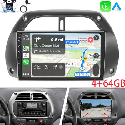 4+64G Android 15 Autoradio GPS Navi Carplay FM BT WIFI für Toyota RAV4 2001-2006