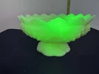 FENTON HOBNAIL CUSTARD GLASS WITH URANIUM GLASS PEDESTAL CANDLE HOLDER
