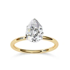 Lab Grown 2.00 Ct Pear Cut DEF/VS CVD Diamond Ring Solitaire 14k Yellow  Gold
