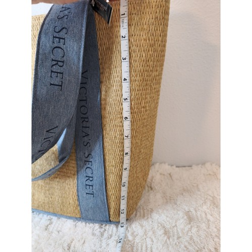 Victoria's Secret ~ Neu! Neu mit Etikett ~ große Strandtasche Stroh Raffia Weekender mit Denim - Bild 7 von 8