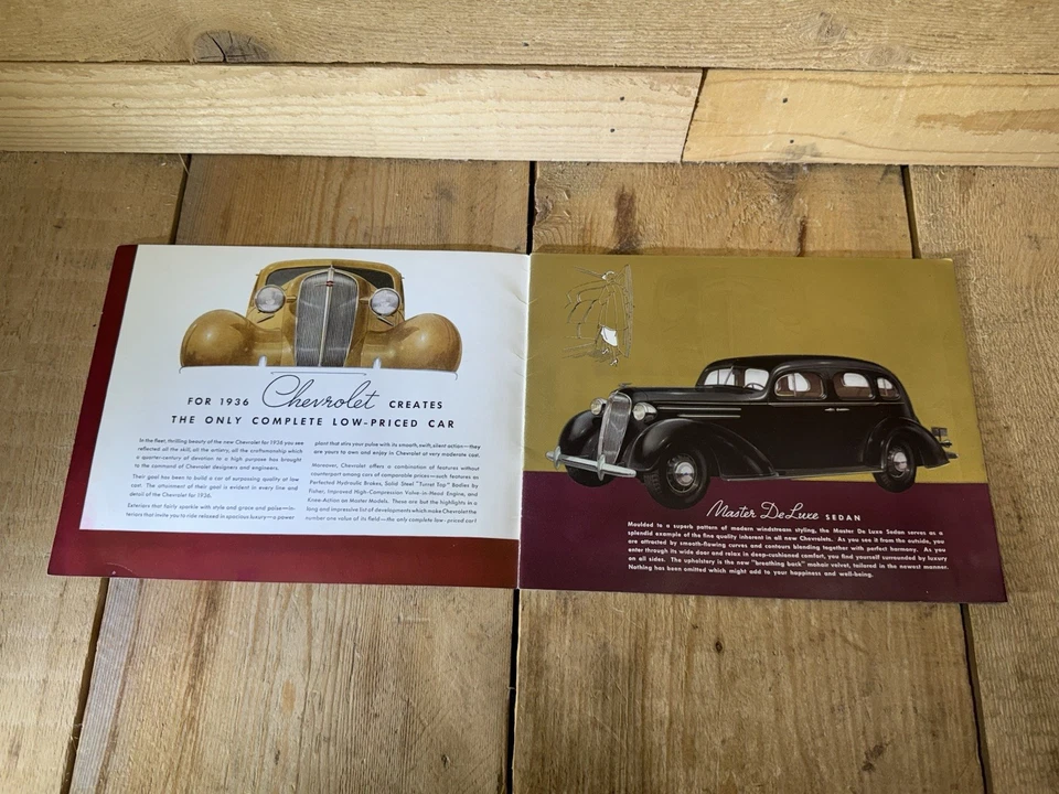 Catálogo de folleto de venta de autos Chevrolet 1936 vintage - estándar y de lujo Foto 4 de 4