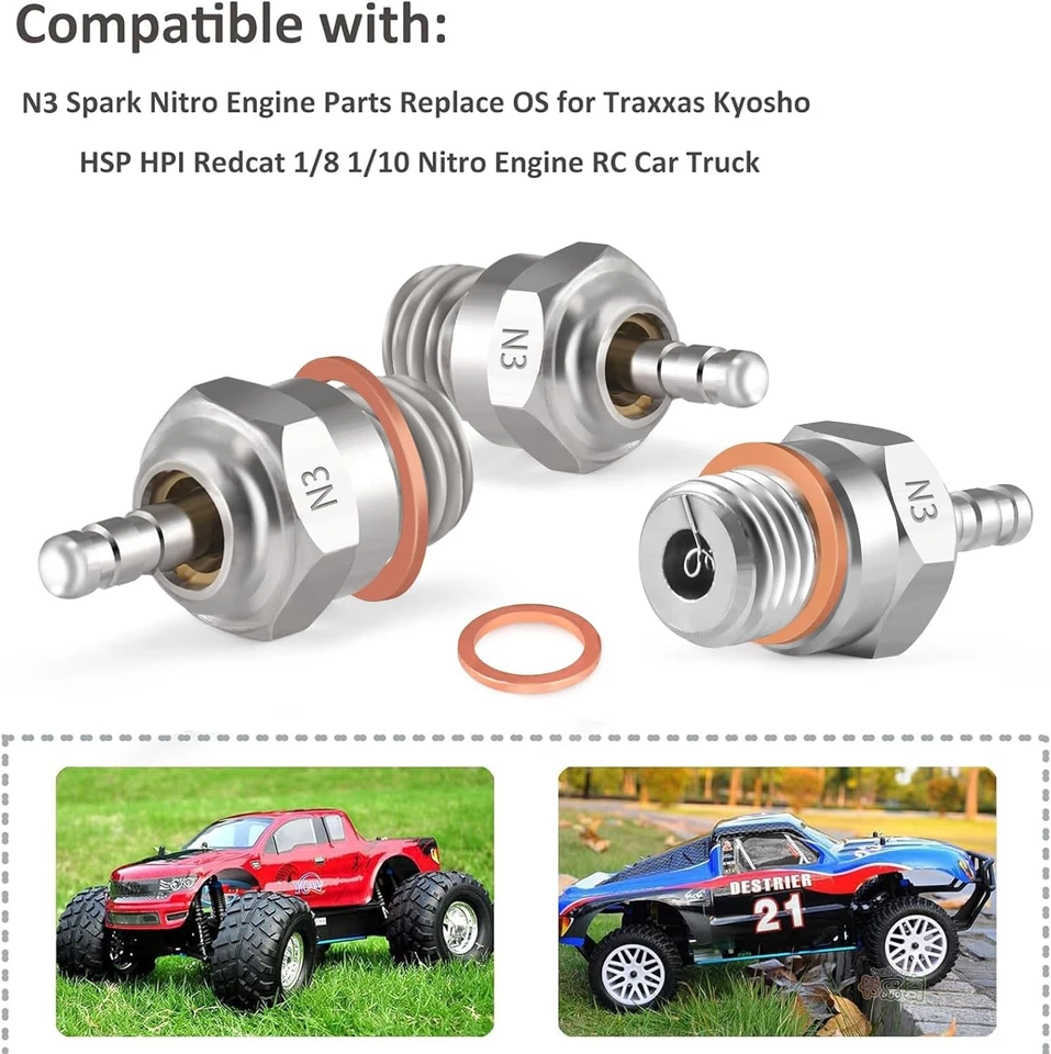 N3 Hot Spark Glow Plug for RC Nitro Engines Car Truck Buggy Pack of 5, Spark...  - Image 4 of 4