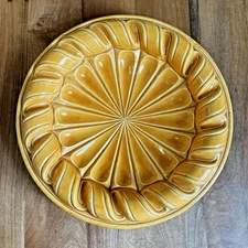 Vintage Large Ceramic Pottery Ashtray Platter Yellow Swirl USA Cigar Large MCM