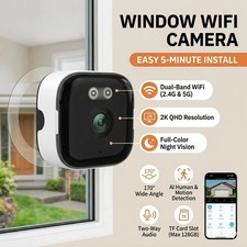 2K Window Security Camera 3MP Full Color Night Vision WiFi 2.4/5GHz Indoor Mount