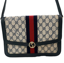 Gucci Vintage Shoulder Bag GG Canvas Web Stripe Red Dark Blue Italy