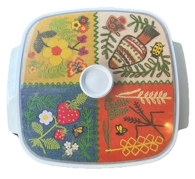 Vintage 1980 s Thermo-Serv 2 Quart Hot'N Cold Serving Dish - Floral/Fruit/Insect
