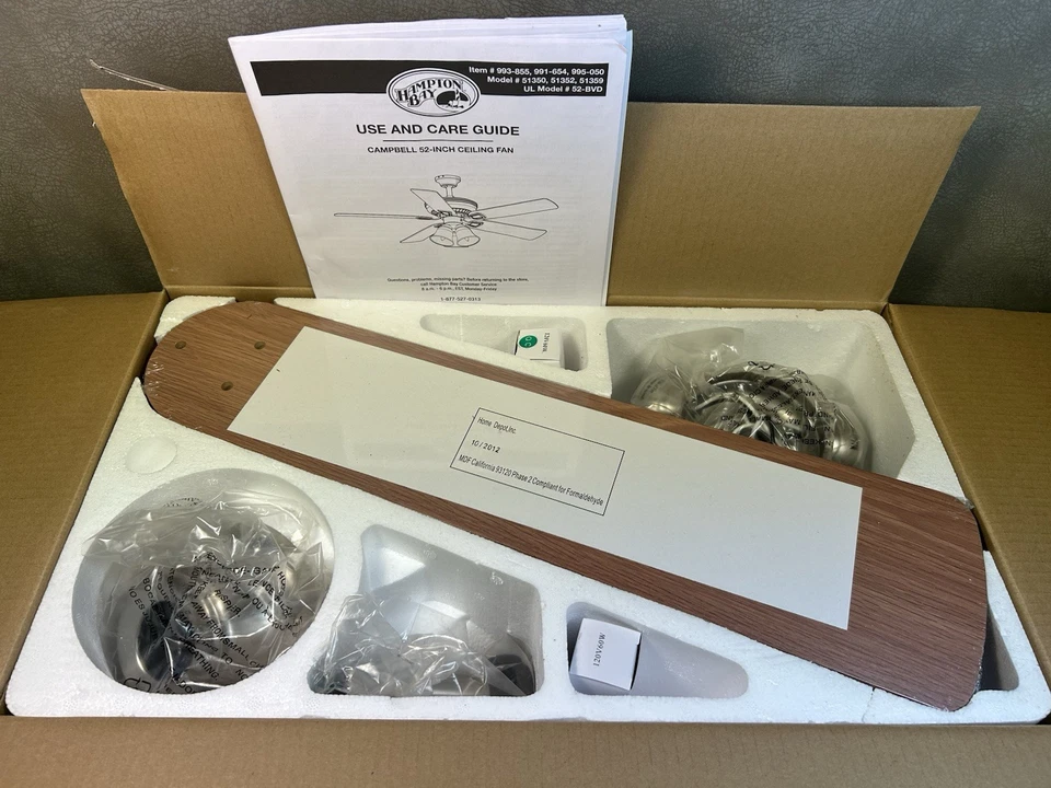Hampton Bay Campbell 52 in. Indoor Brushed Nickel Ceiling Fan with Light New - Image 2 of 4