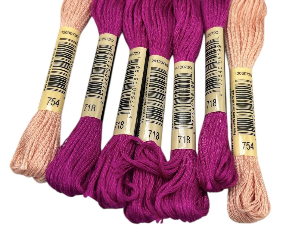 Lot of 7 DMC Embroidery Cotton 8.7y Each Skeins Plum 718 & Light Peach 754 NEW - Image 2 of 4