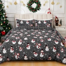 Christmas Duvet Cover Set Queen Snowman Snowflakes Comforter Cover 3 Pcs Grey...