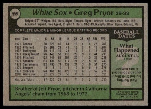 1979 Topps #559 Greg Pryor VG/EX - Picture 2 of 2