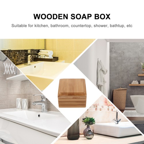 Sponge Tray Bar Soap Dish Sink Storage Holder Box Bamboo with Cover - Bild 8 von 12