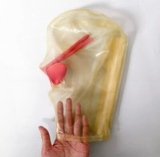  Transparent Latex Fetish Hood w/ Teeth Gag&Long Nasal Tube Rubber Mask Back Zip