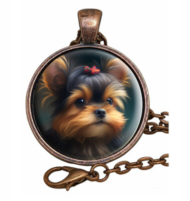 Yorkie Puppy Dog Lovers Gift Glass Top Pendant Necklace Handcrafted Jewelry