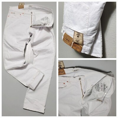 POLO RALPH LAUREN VARICK SLIM STRAIGHT 5-POCKETS ZIP-FLY MENS WHITE JEANS