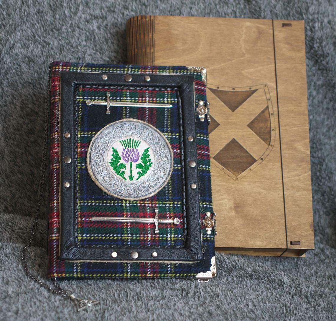 Scotland Thistle series Handmade woolen notebook in wooden box