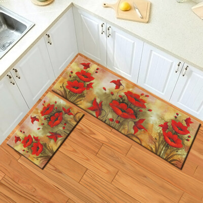 Red Beautiful Poppies Floor Door Mat Bedroom Kitchen Area Rugs Home Decor Carpet