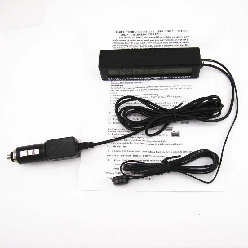 1x Voltímetro Digital Coche Termómetro Reloj Alerta de Hielo Medidor Naranja y Bule Retroiluminación Foto 3 de 4