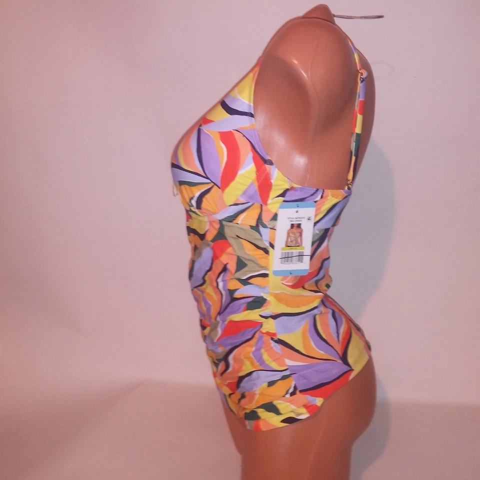 Tankini de natación Anne Cole grande púrpura naranja amarillo verde geo sin mangas nuevo Foto 4 de 4