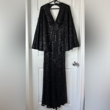 Ieena For Mac Duggal black Sequin Long Sleeve open back Gown maxi dress Size XS
