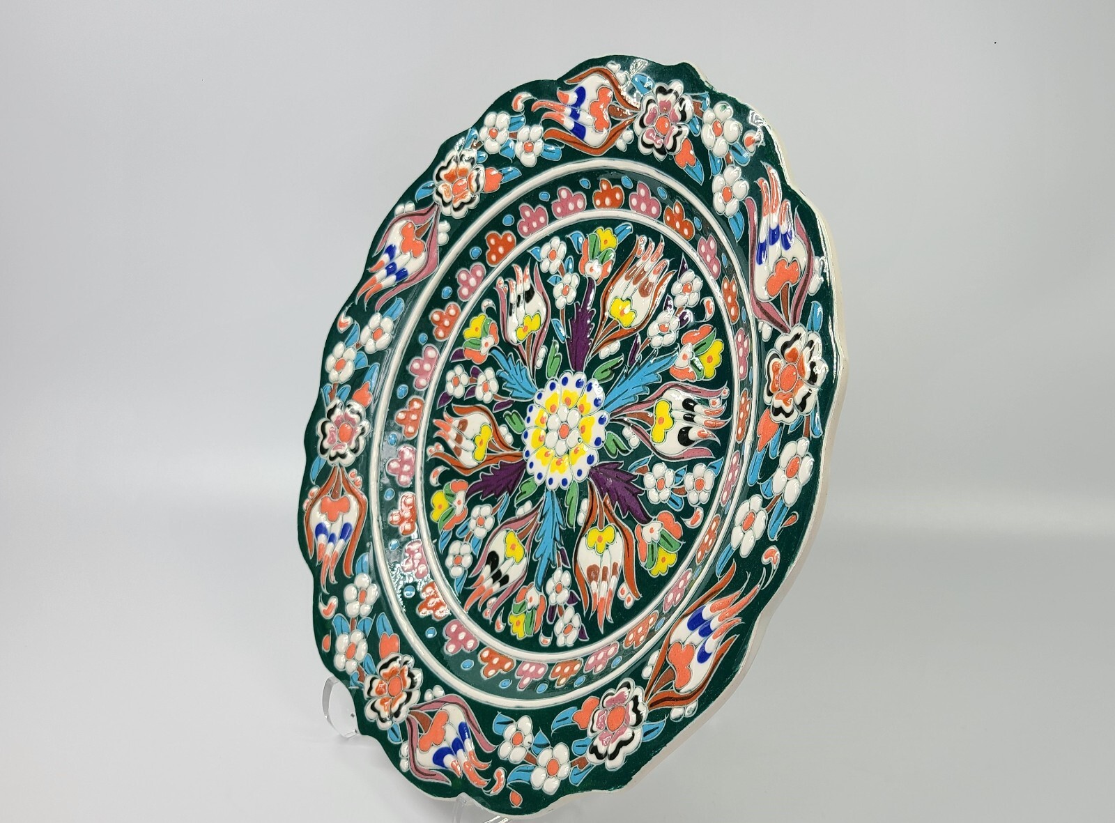 VTG Hand-painted Turkish Ceramic Plate Akkas Cini Kutahya Multi-Color 12" Floral