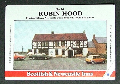 Matchbox Label Pub Inn Robin Hood Murton Village Newcastle Upon Tyne MA514