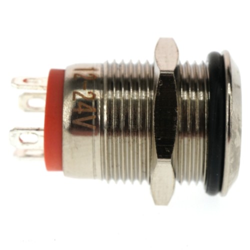 Pulsador de metal roscado de 12 mm, momentáneo, LED rojo, 12-24vdc, ip65, spst, anillo - Imagen 8 de 15