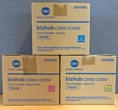 Konica Minolta Toner, original, Farbsatz , TNP48 M, Y und C für C3850 C3350, neu