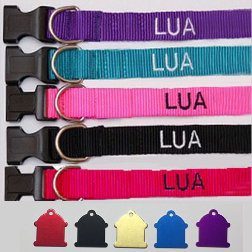 Collar de perro Nylon (con nombre) + Placa Hidrante (con teléfono) - mascotas