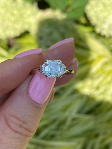 3 pierres IGI 2,10 CT bague diamant Asscher cultivée en laboratoire or 14 carats 2,50 TCW - Photo 6 sur 10