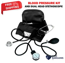 Dixie EMS Adult BP Cuff Dual Head Stethoscope and Blood Pressure Kit - Black