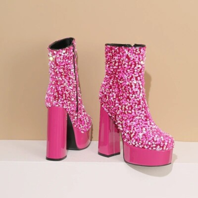 High Heels Stiefelette Stiefel Glitter Pailletten Sexy Große Größen CN 36-43